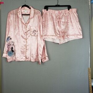 Disney Size 2XL Satin Pajama Set Pastel Pink Princess Aurora Sleeping Beauty